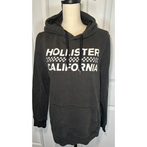 Hollister Hoodie‎ Checkerboard Medium Black Graphic Sleeve Logo Pullover